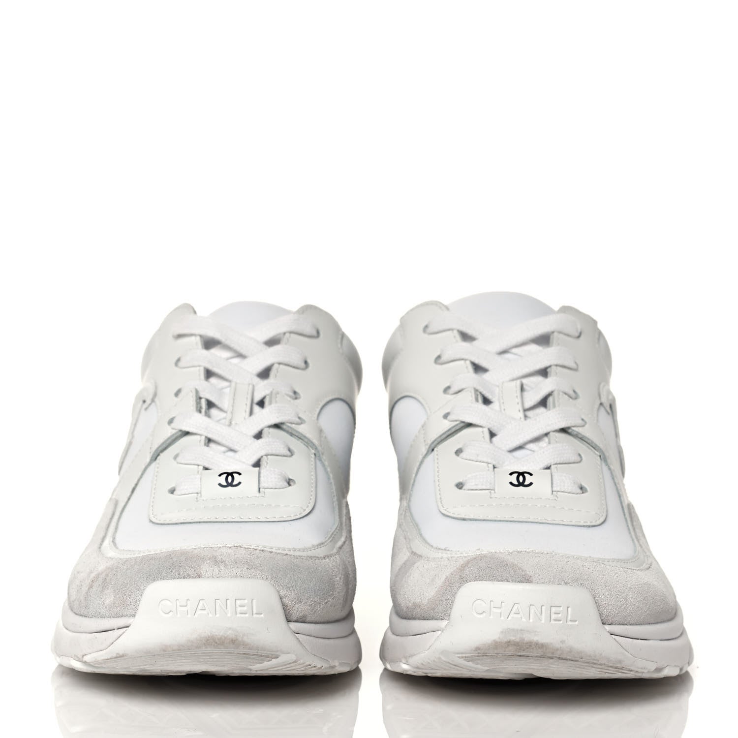 Chanel Suede Calfskin Fabric CC Sneakers 39.5 White 2 of 8