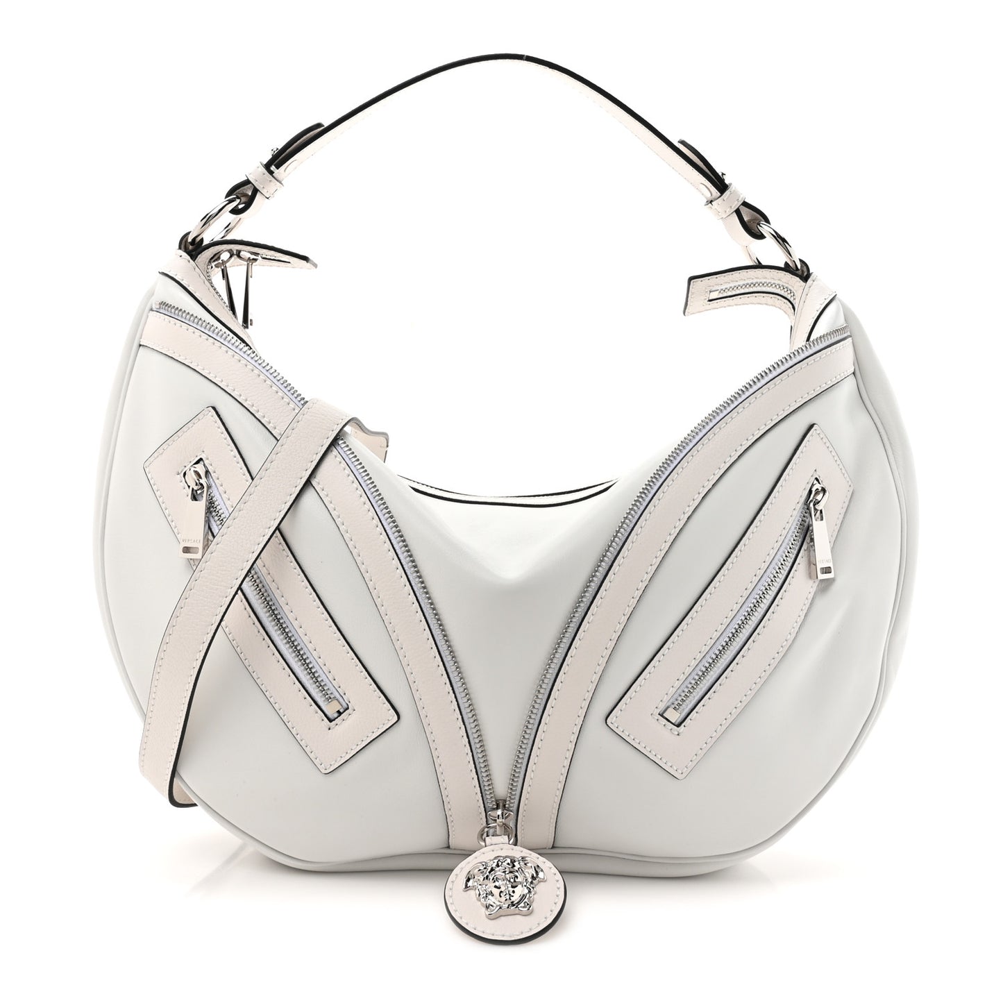 Calfskin Medium Repeat Zip Hobo Optical White