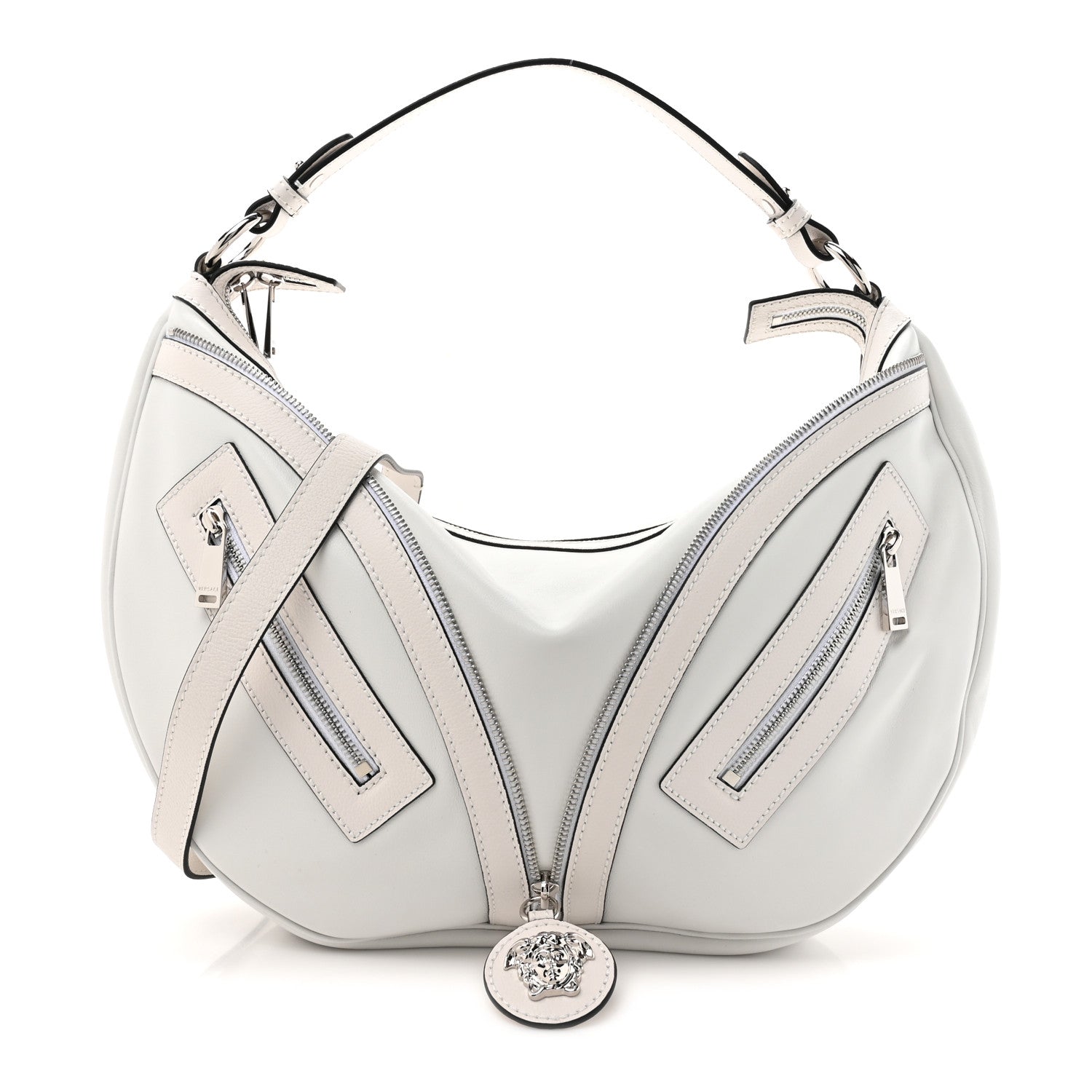 Versace Calfskin Medium Repeat Zip Hobo Optical White 1 of 9
