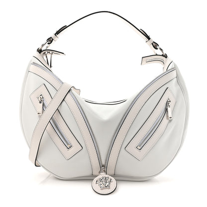 Versace Calfskin Medium Repeat Zip Hobo Optical White 1 of 9