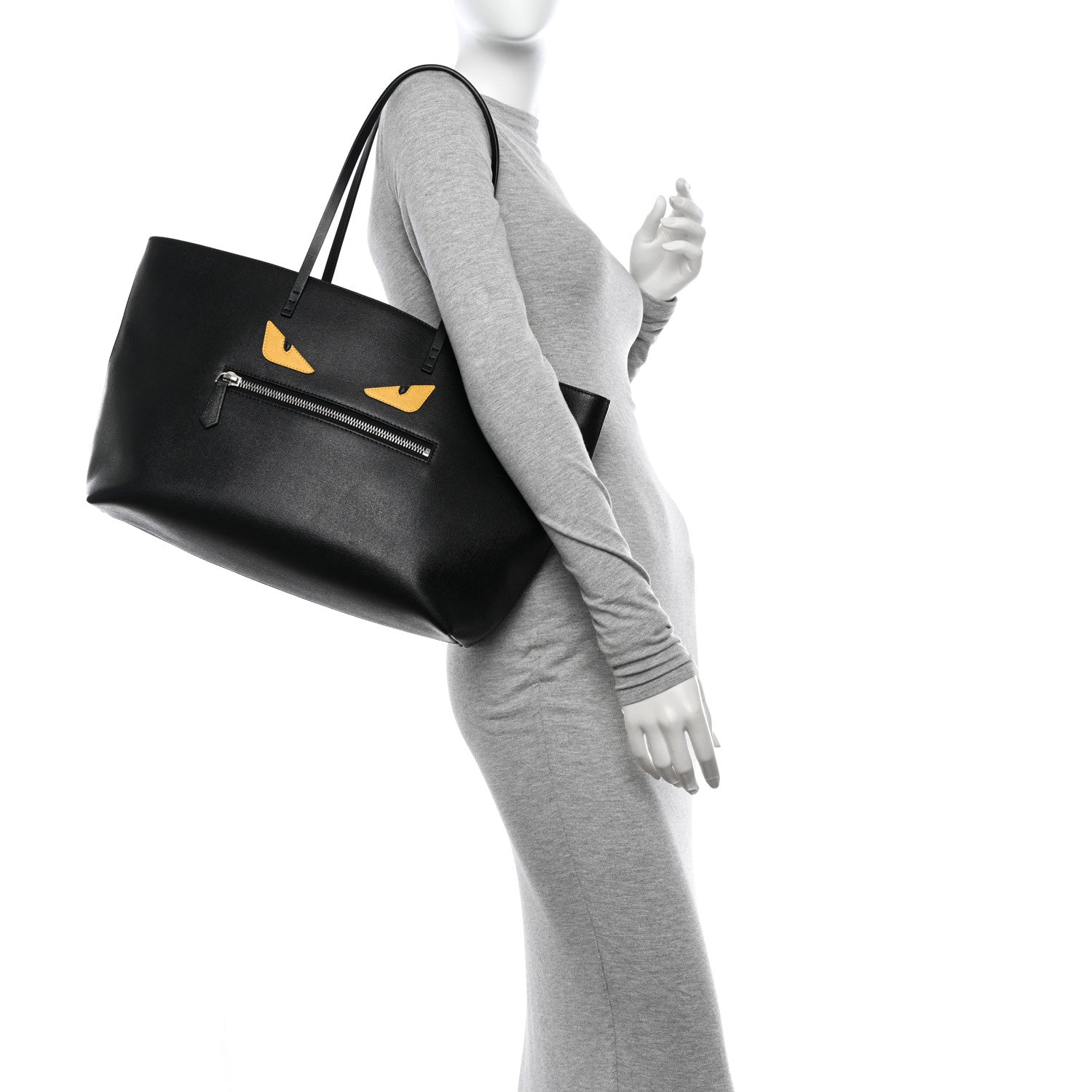 Fendi Vitello Elite Cuoio Monster Buggies Medium Roll Tote Black Multicolor Blue Cobalto 2 of 10