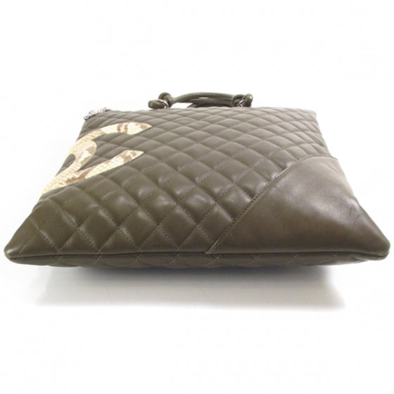 Calfskin Python Quilted Cambon Flat Tote Khaki