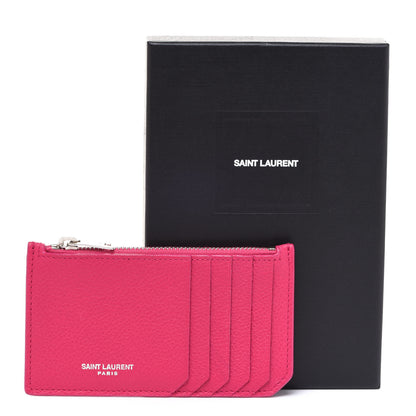 Saint Laurent Grained Calfskin 5 Fragments Zip Pouch Card Holder Bubblegum 8 of 8