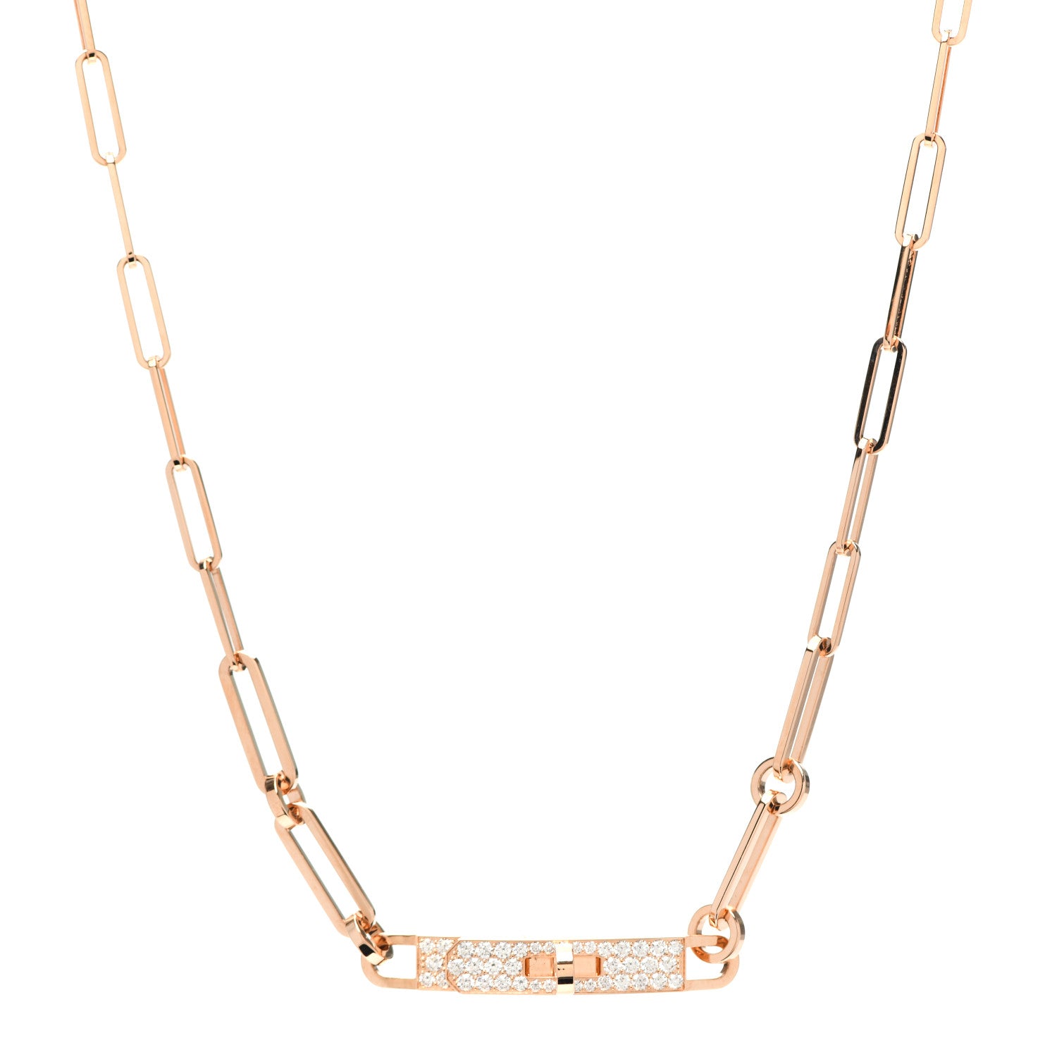 Hermes 18K Rose Gold Diamond Pave Kelly Chaine Choker Necklace 1 of 5