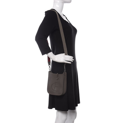 Hermes Taurillon Clemence Amazone Evelyne TPM Etain Rouge Casaque 2 of 11