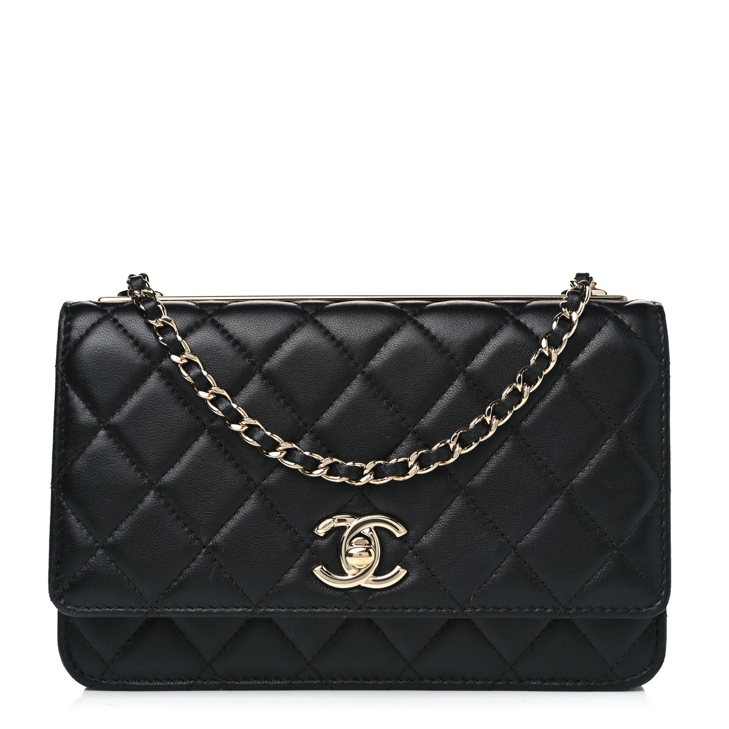 Lambskin Quilted Trendy CC Wallet On Chain WOC Black