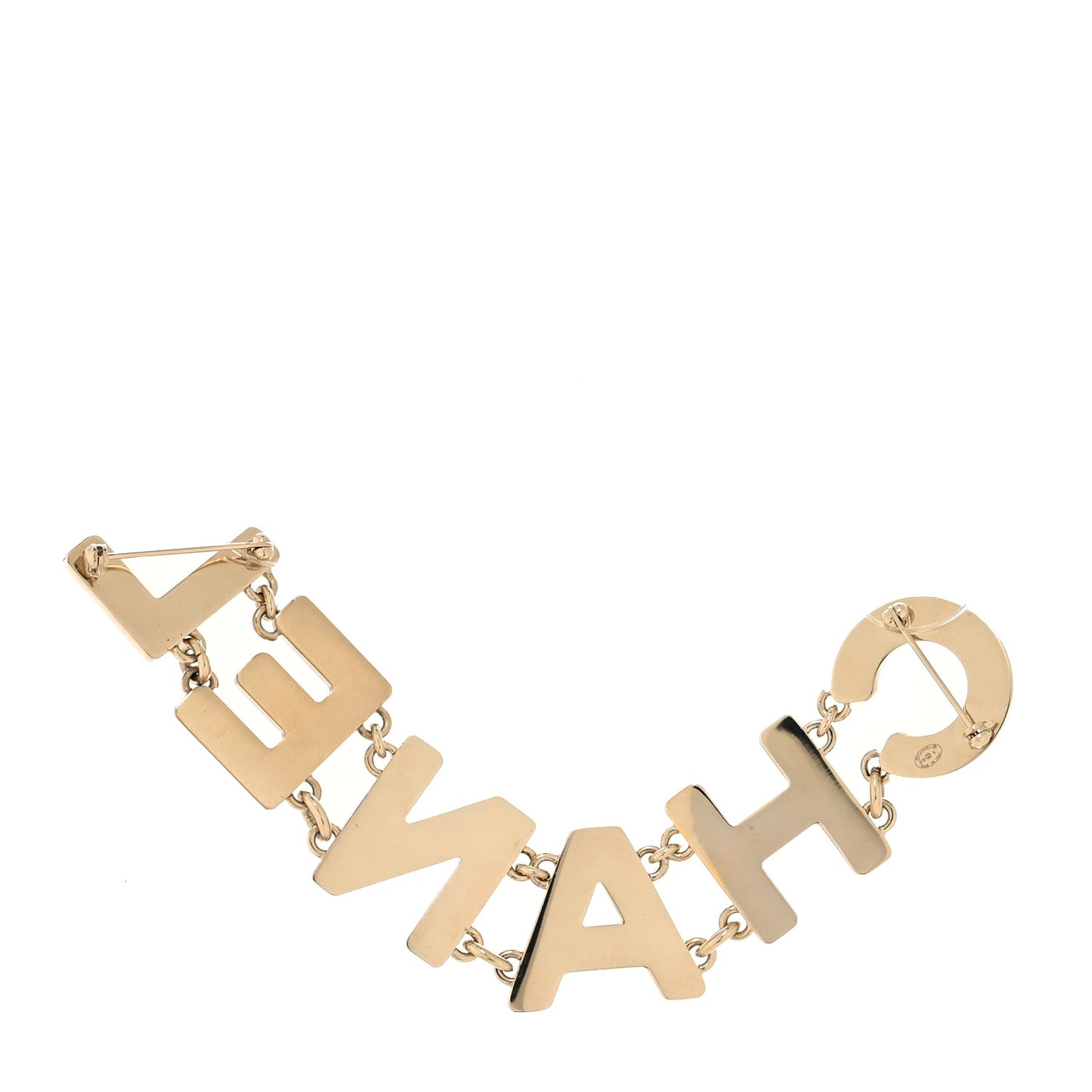 Crystal Cha-Nel Logo Brooch Black Gold