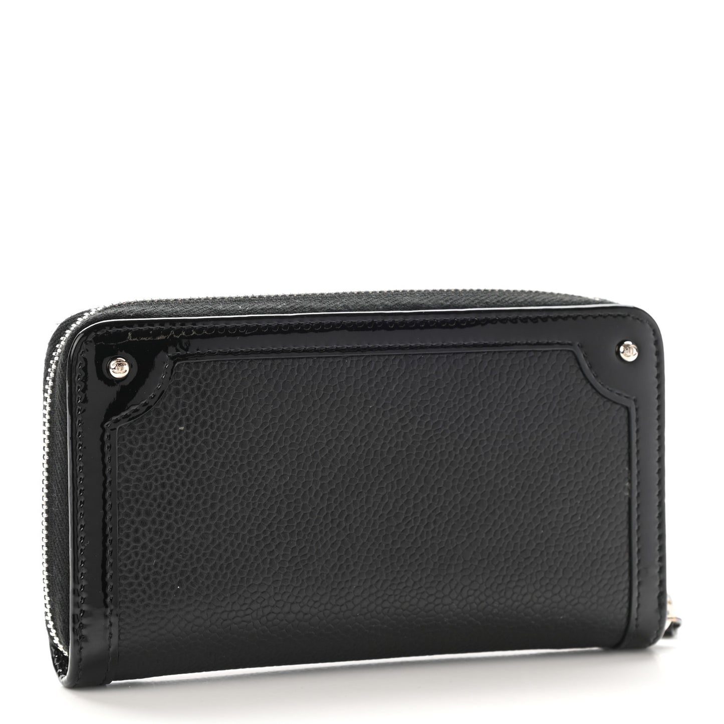 Caviar Patent Small CC Contour Zip Around Wallet Black