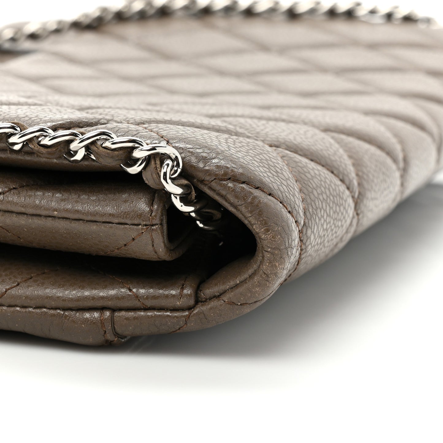 Caviar Quilted Clutch With Chain Flap Brown