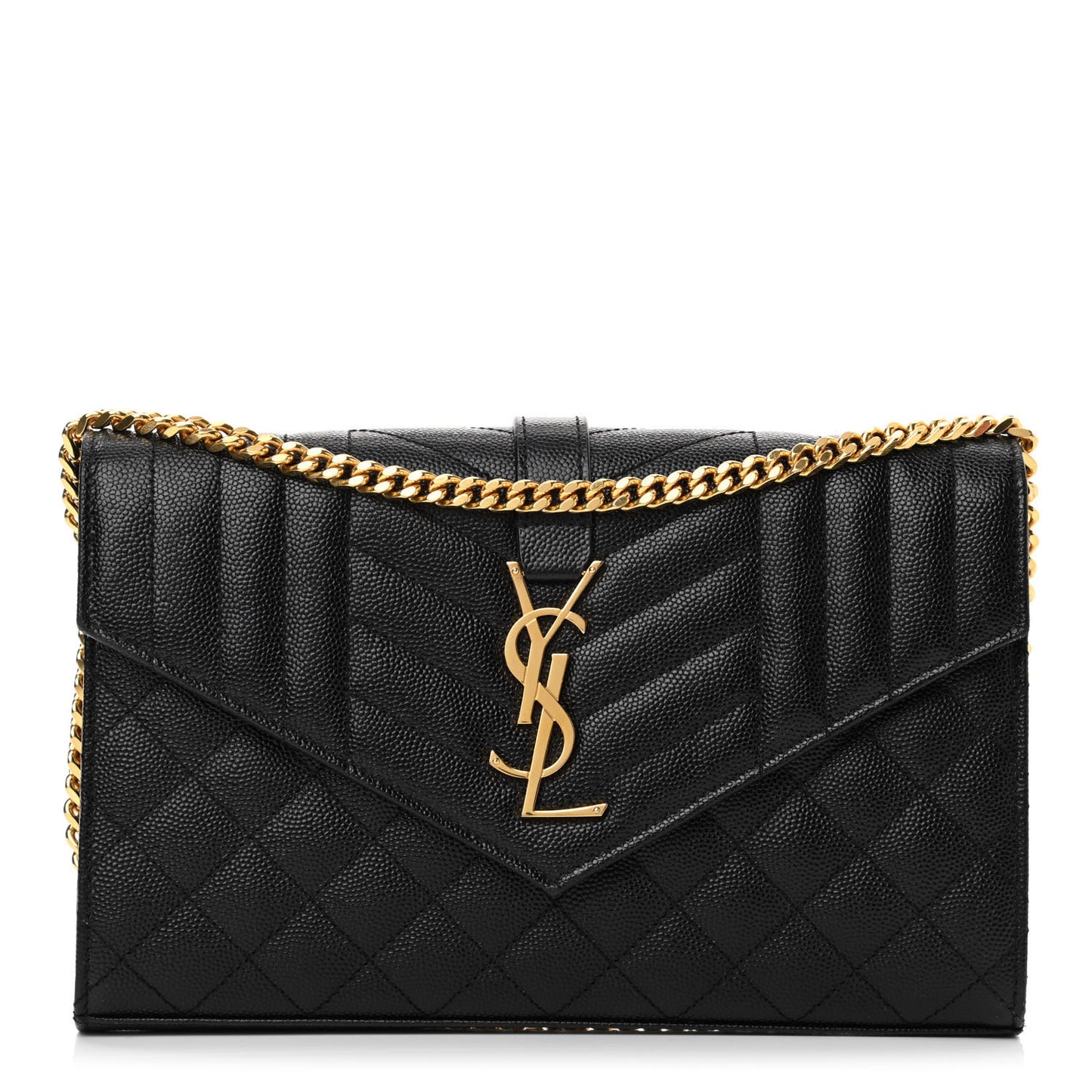 Grain De Poudre Mixed Matelasse Triquilt Monogram Chain Wallet Black