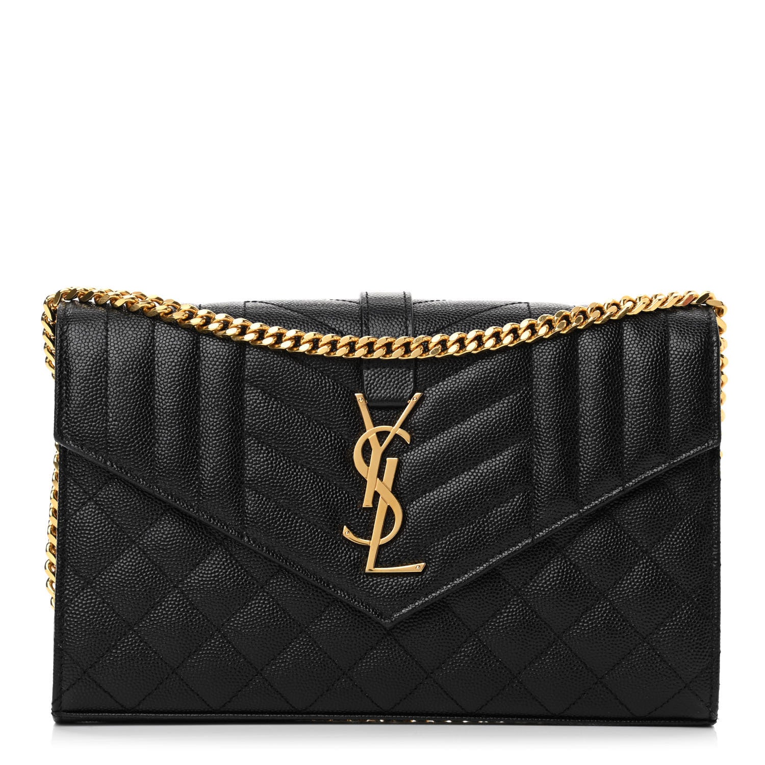Saint Laurent Grain De Poudre Mixed Matelasse Triquilt Monogram Chain Wallet Black 1 of 23