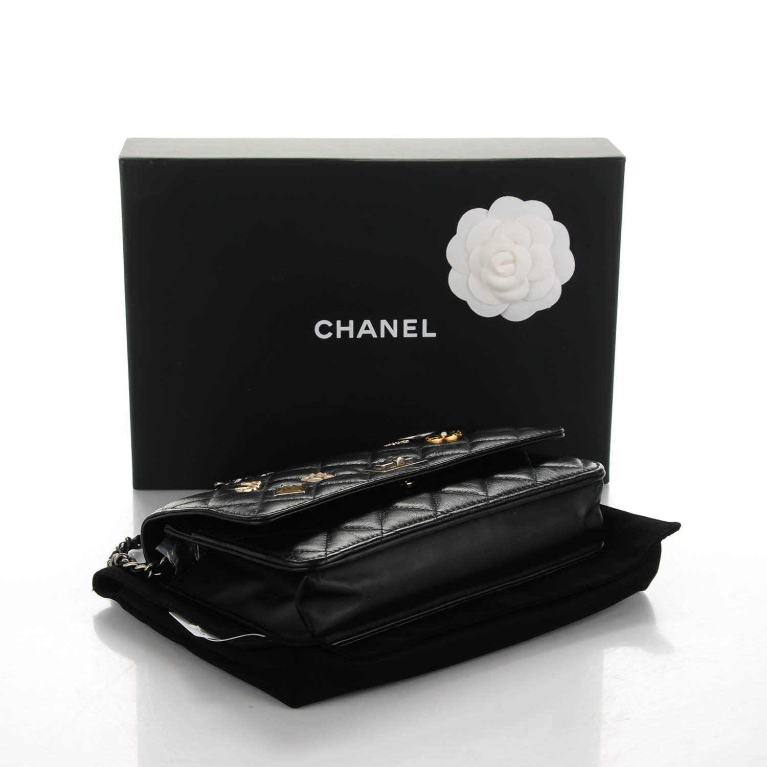 Chanel Aged Calfskin Quilted Lucky Charms 2.55 Reissue Wallet On Chain WOC Black 4 of 8