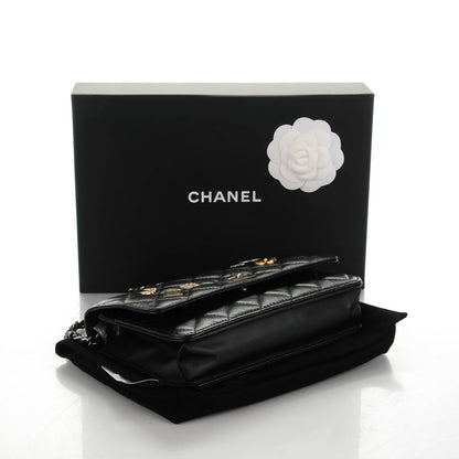 Chanel Aged Calfskin Quilted Lucky Charms 2.55 Reissue Wallet On Chain WOC Black 4 of 8