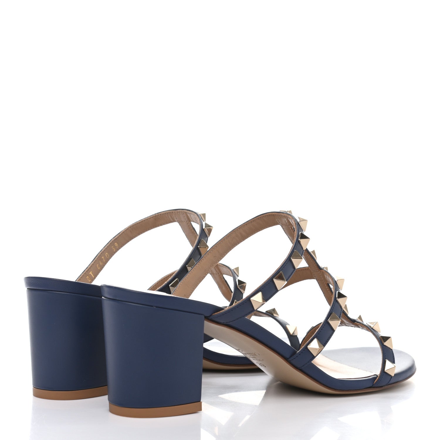 Valentino Garavani Calfskin Nappa Rockstud 60mm Caged Slide Sandals 39 Light Ocean 4 of 9