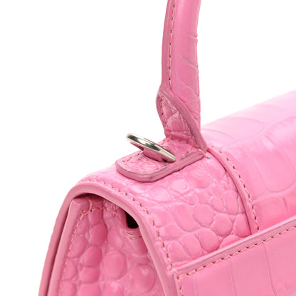 Balenciaga Shiny Calfskin Crocodile Embossed Hourglass Top Handle Bag XS Baby Pink 11 of 11