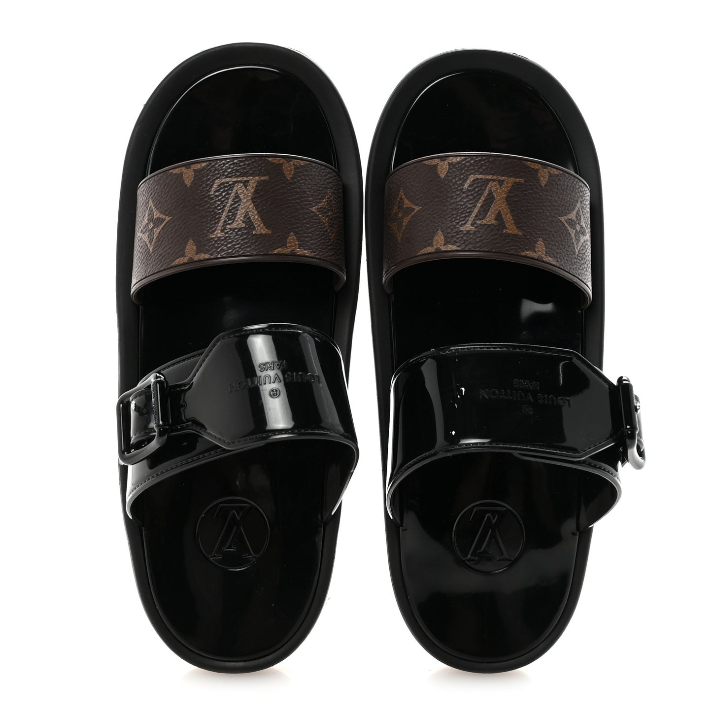 Monogram Sunbath Flat Mule Sandals 39 Black