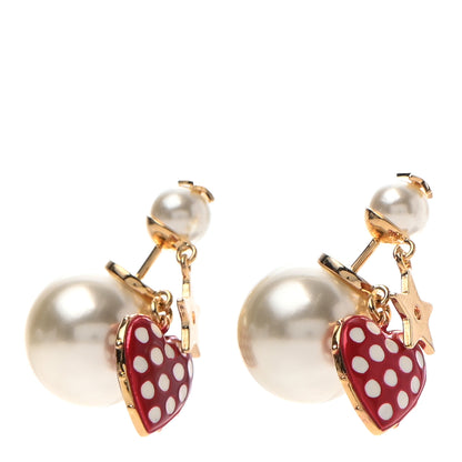 Christian Dior Pearl Heart Dioramour Tribal Earrings Gold Red 1 of 4