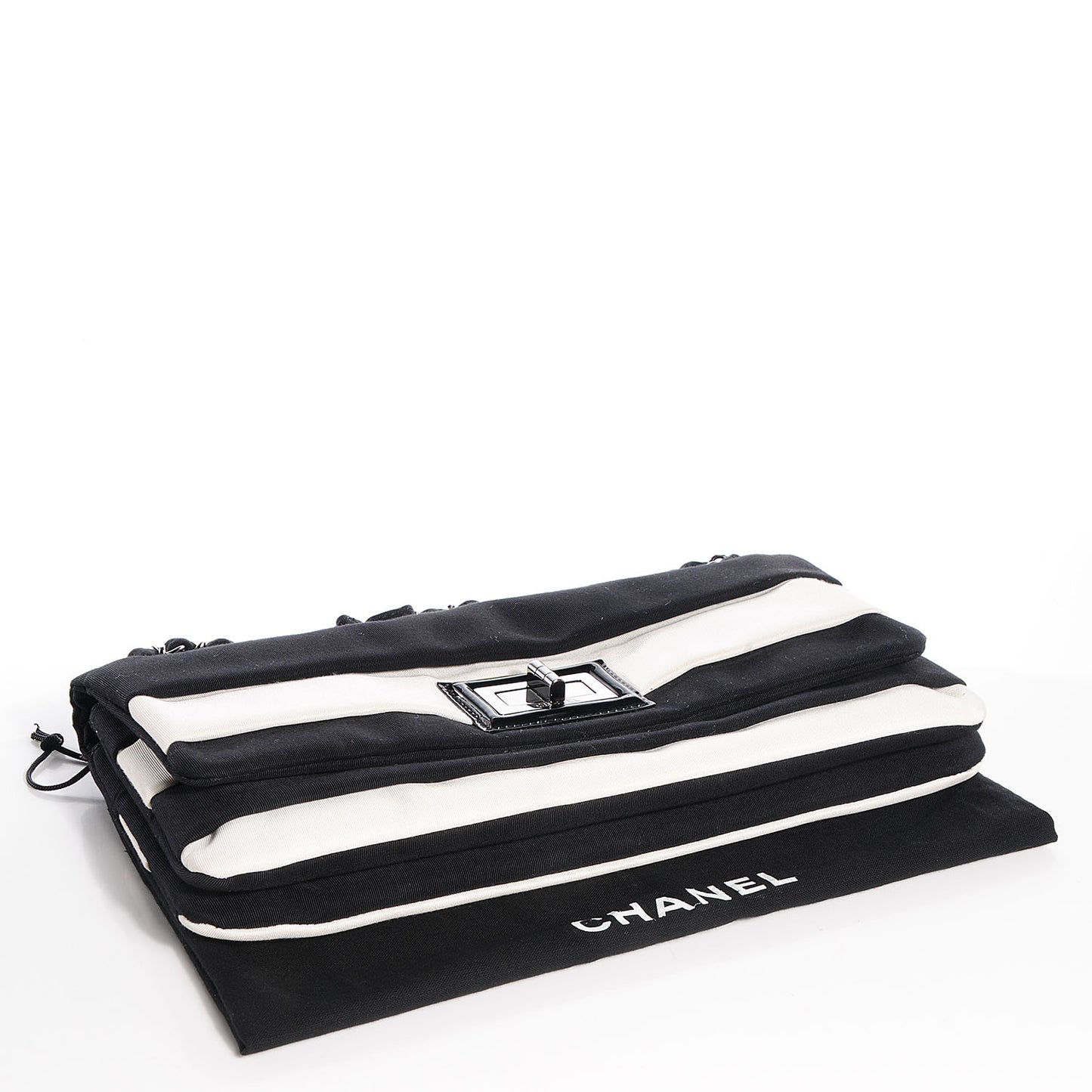 Grosgrain Stripy Mademoiselle Flap Bag Black White