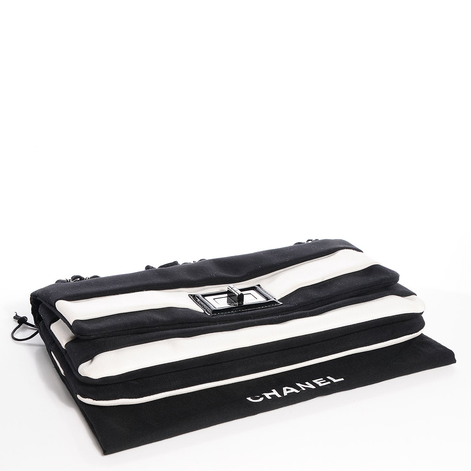 Chanel Grosgrain Stripy Mademoiselle Flap Bag Black White 4 of 7