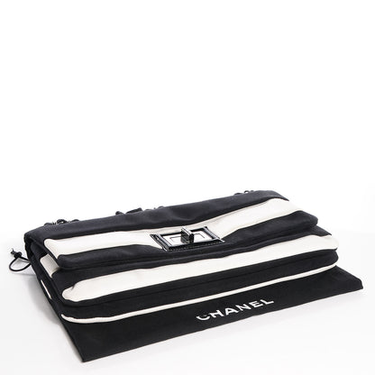 Chanel Grosgrain Stripy Mademoiselle Flap Bag Black White 4 of 7