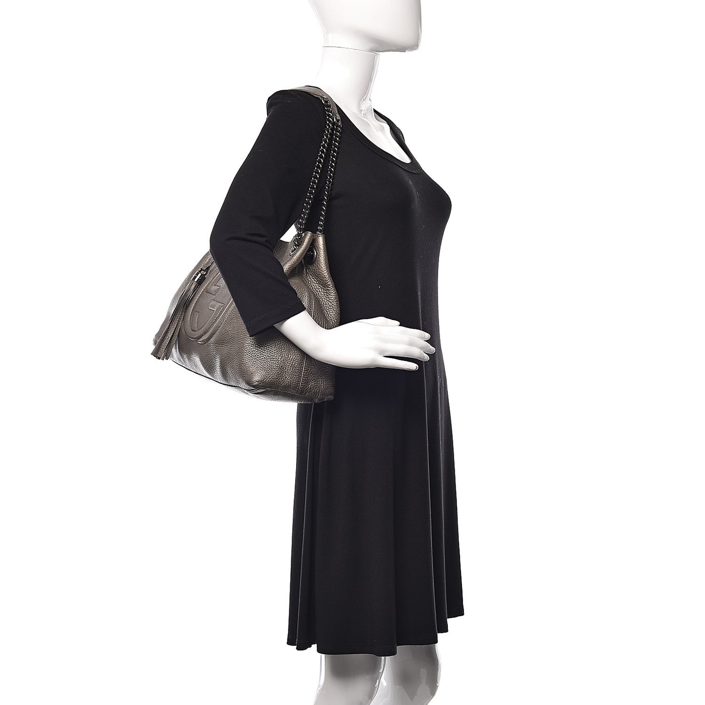 Metallic Pebbled Calfskin Medium Soho Chain Shoulder Bag Sasso
