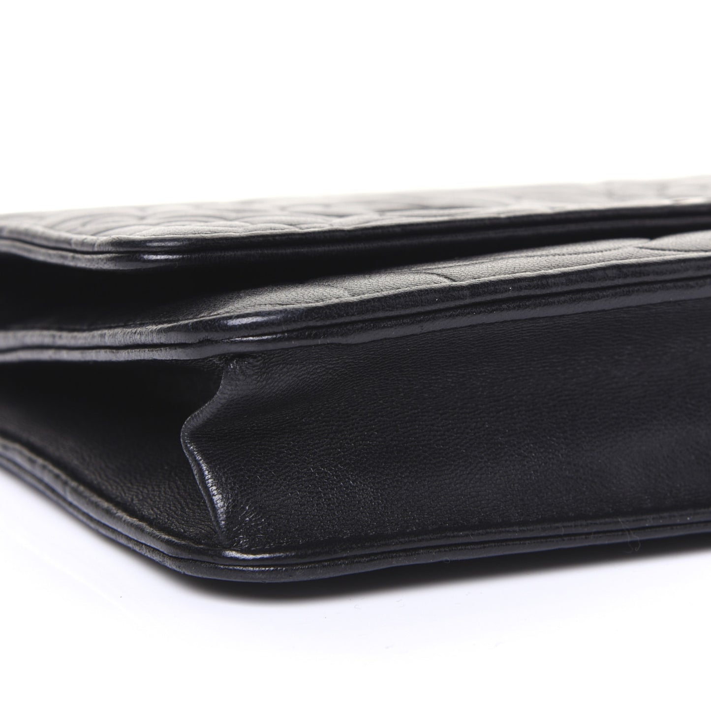 Lambskin Camellia Embossed Wallet on Chain WOC Black