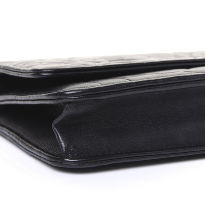 Chanel Lambskin Camellia Embossed Wallet on Chain WOC Black 6 of 16