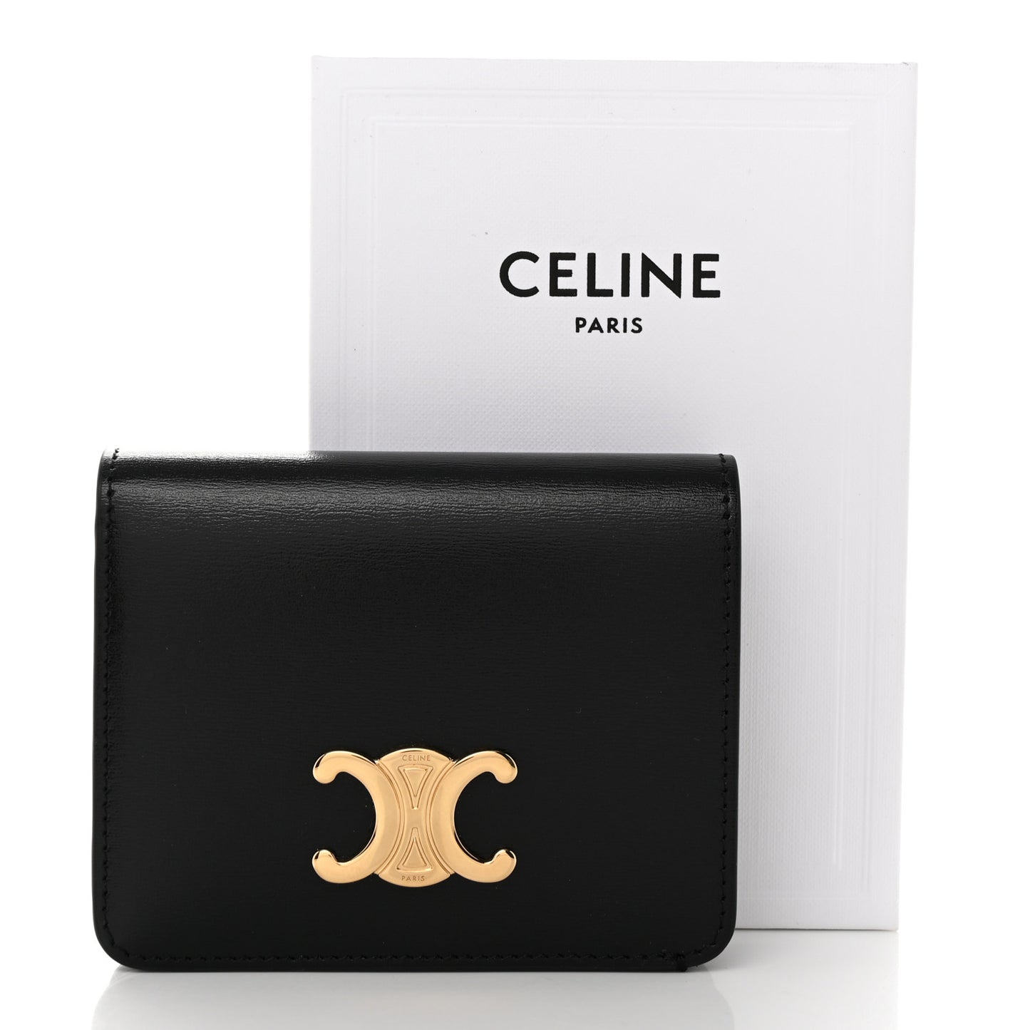 Shiny Calfskin Triomphe Compact Wallet Black