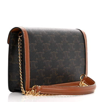 Celine Triomphe Canvas Calfskin Margo Wallet on Chain Tan 3 of 11
