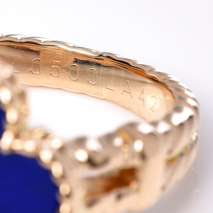 Van Cleef & Arpels 18K Yellow Gold Diamond Lapis Lazuli Vintage Alhambra Ring 50 5.25 6 of 6