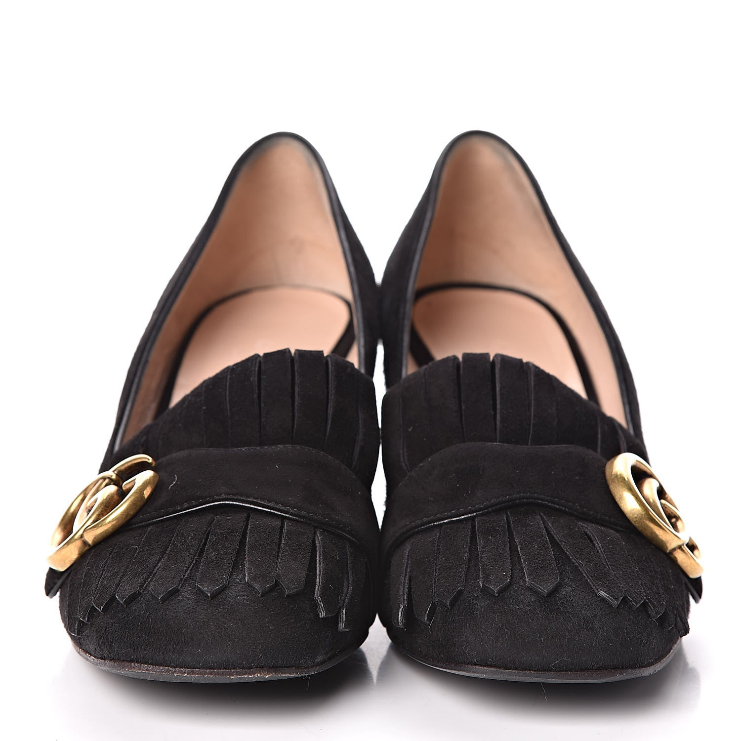 Gucci Kid Scamosciato GG Marmont Fringe 50mm Loafer Pumps 36 Black 2 of 11