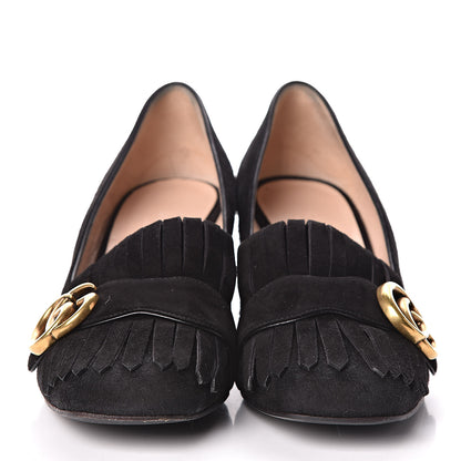 Gucci Kid Scamosciato GG Marmont Fringe 50mm Loafer Pumps 36 Black 2 of 11