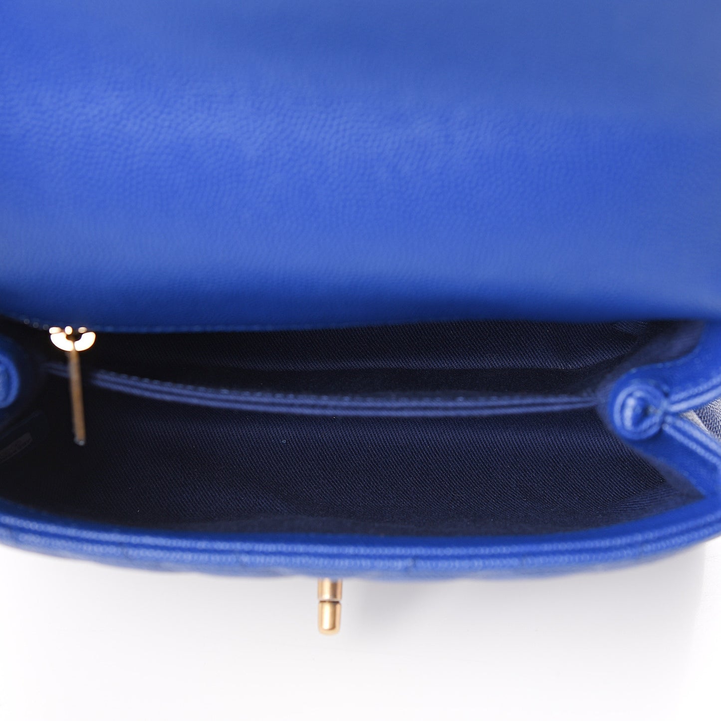Caviar Chevron Quilted Mini Coco Handle Flap Blue