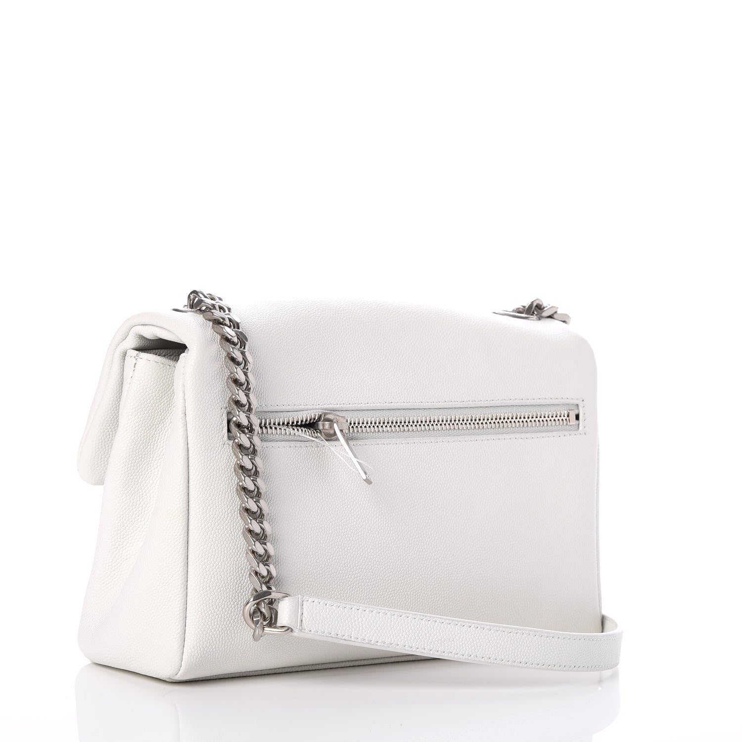 Saint Laurent Grain De Poudre Small West Hollywood Monogram Fold-Over Bag Pearl White 3 of 10