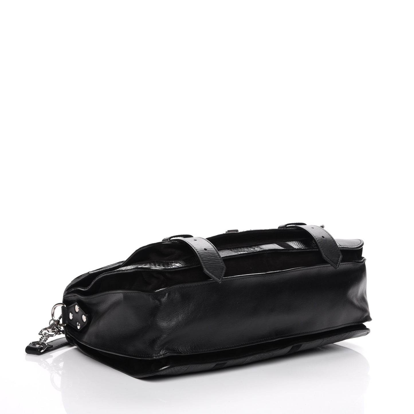 Lambskin Lizard Snakeskin Suede Medium PS1 Exotic Stripe Mix Satchel Black