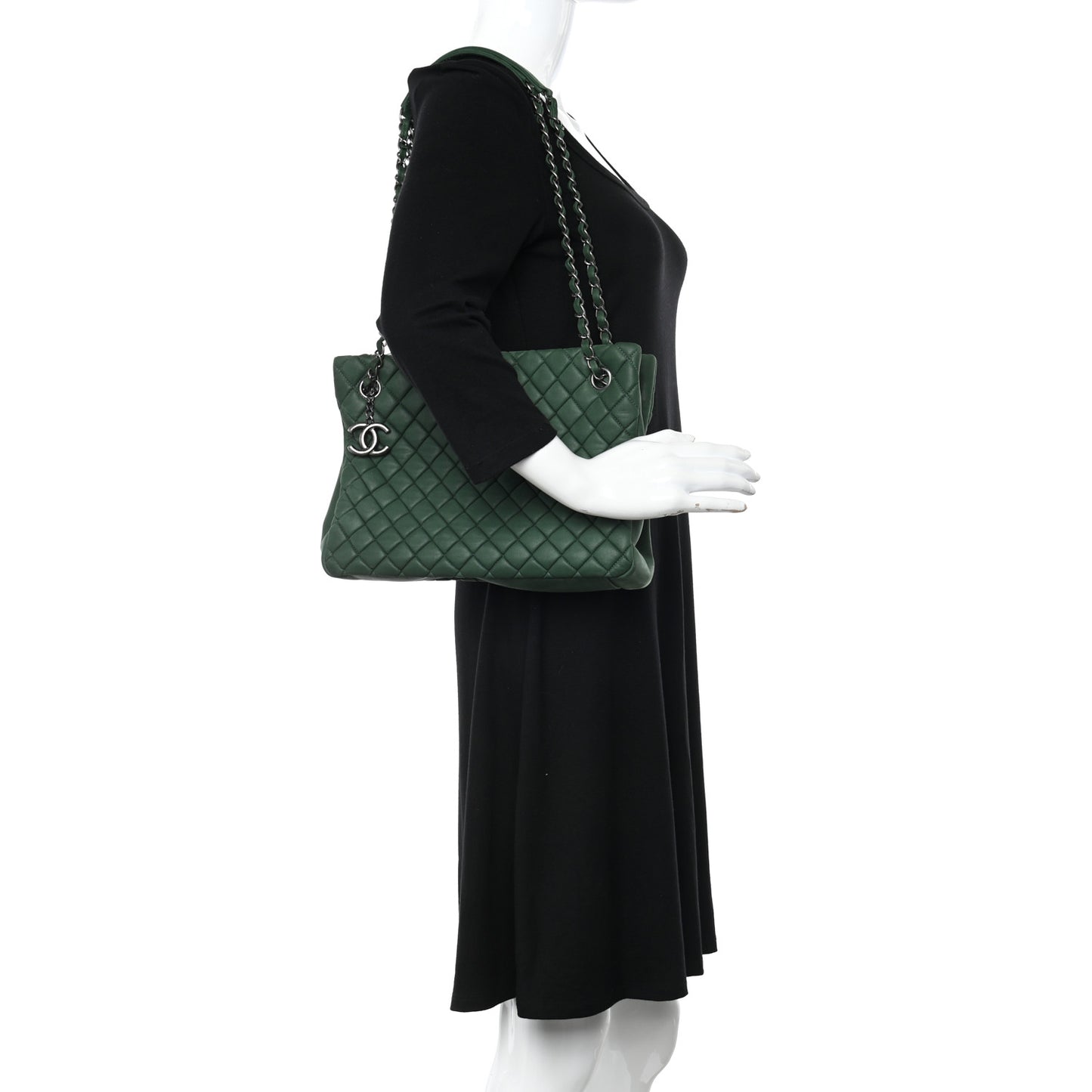 Iridescent Calfskin Quilted New Bubble Tote Vert Fonce