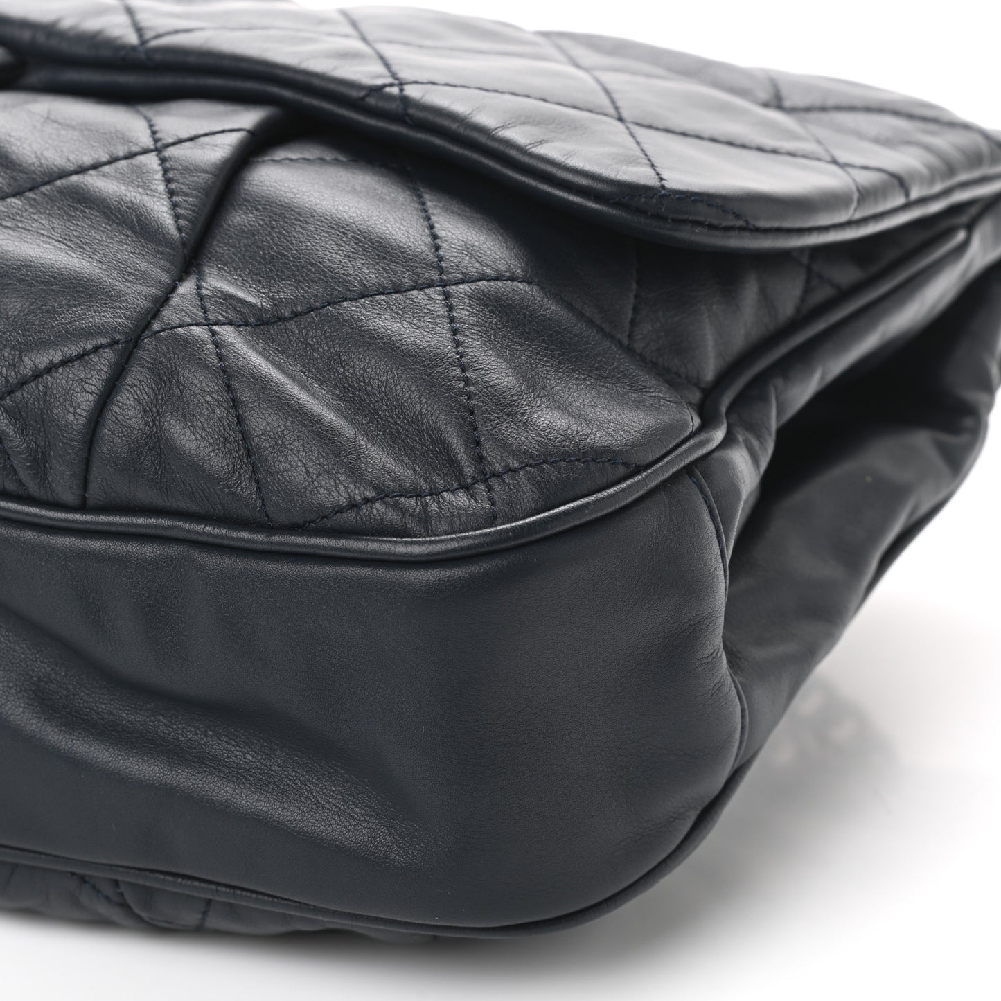 Calfskin Quilted Coco Pleats Flap Dark Navy Blue