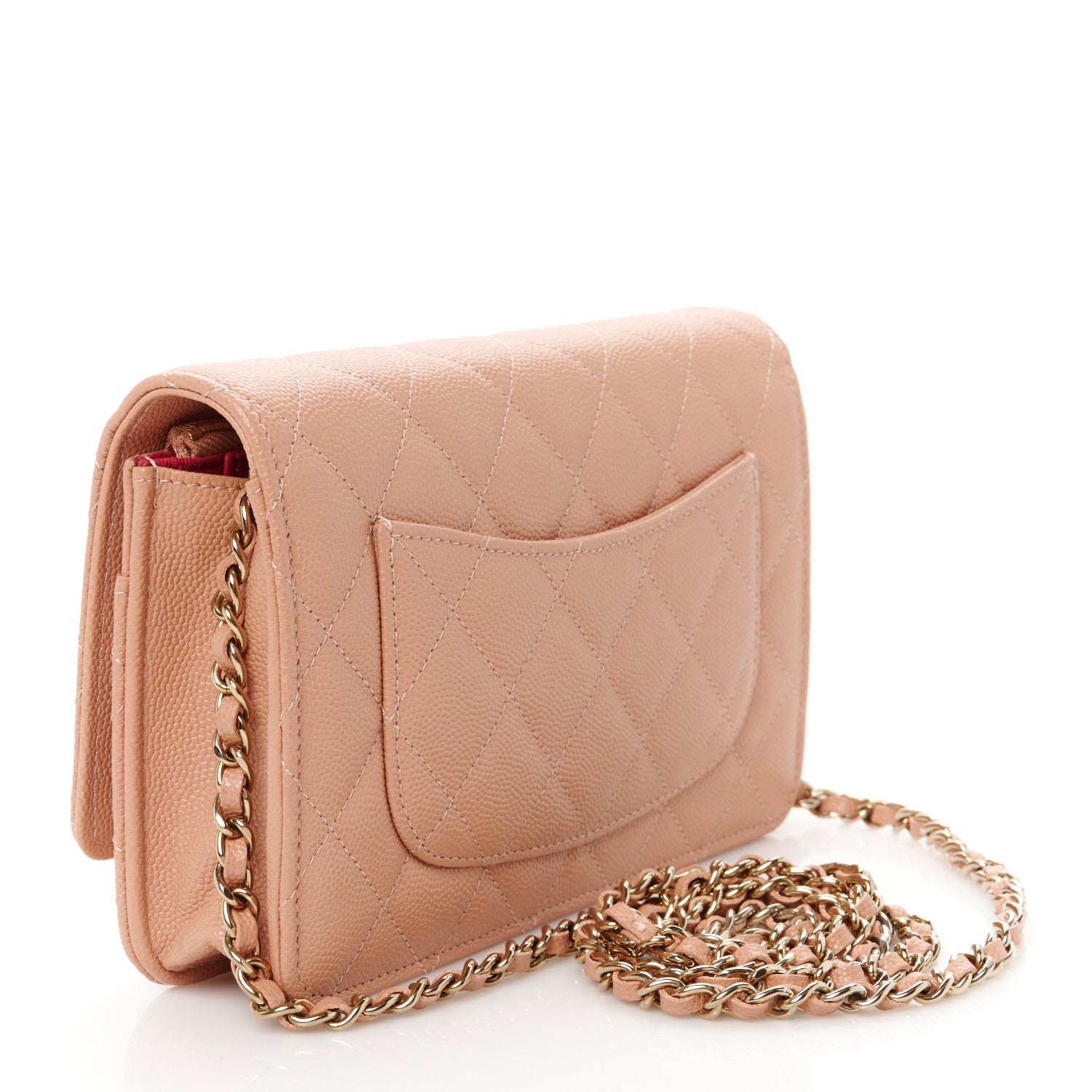 Chanel Caviar Quilted Perforated Metal CC Wallet On Chain WOC Beige 3 of 11
