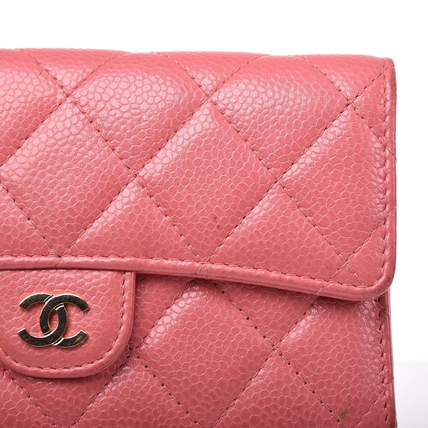 Caviar Quilted Small Flap Wallet Pink