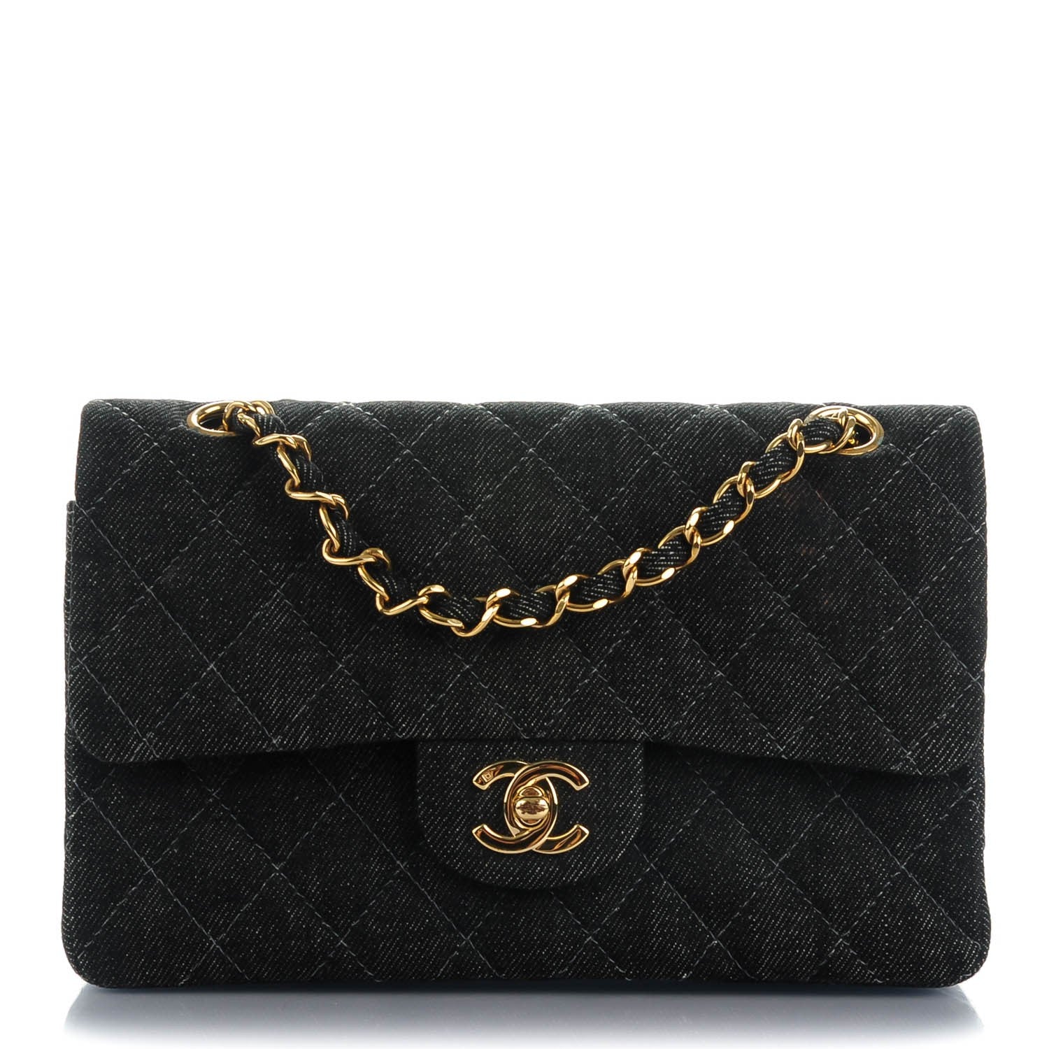 Chanel Denim Quilted Small Double Flap Black 1 of 9