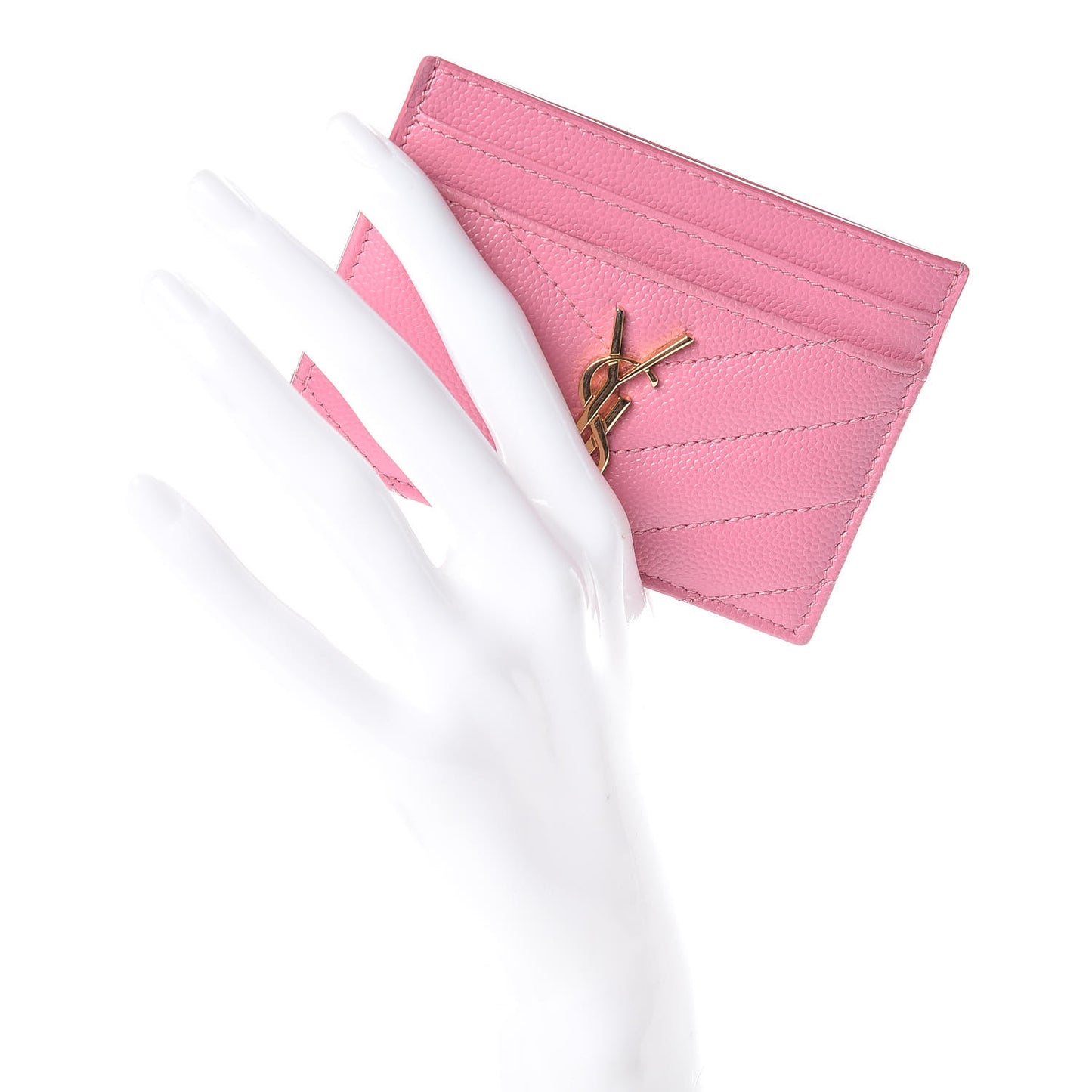 Grain De Poudre Matelasse Chevron Monogram Credit Card Case Indian Pink