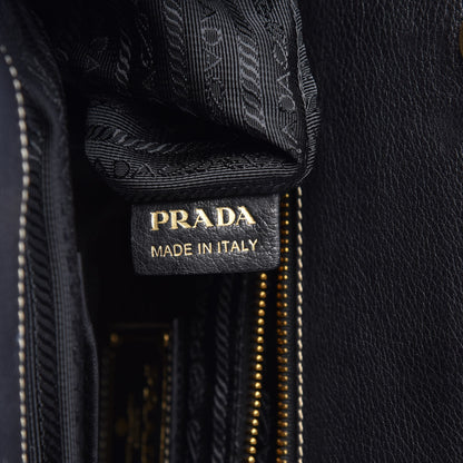 Prada Straw Vitello Daino Shopping Tote Black 7 of 7