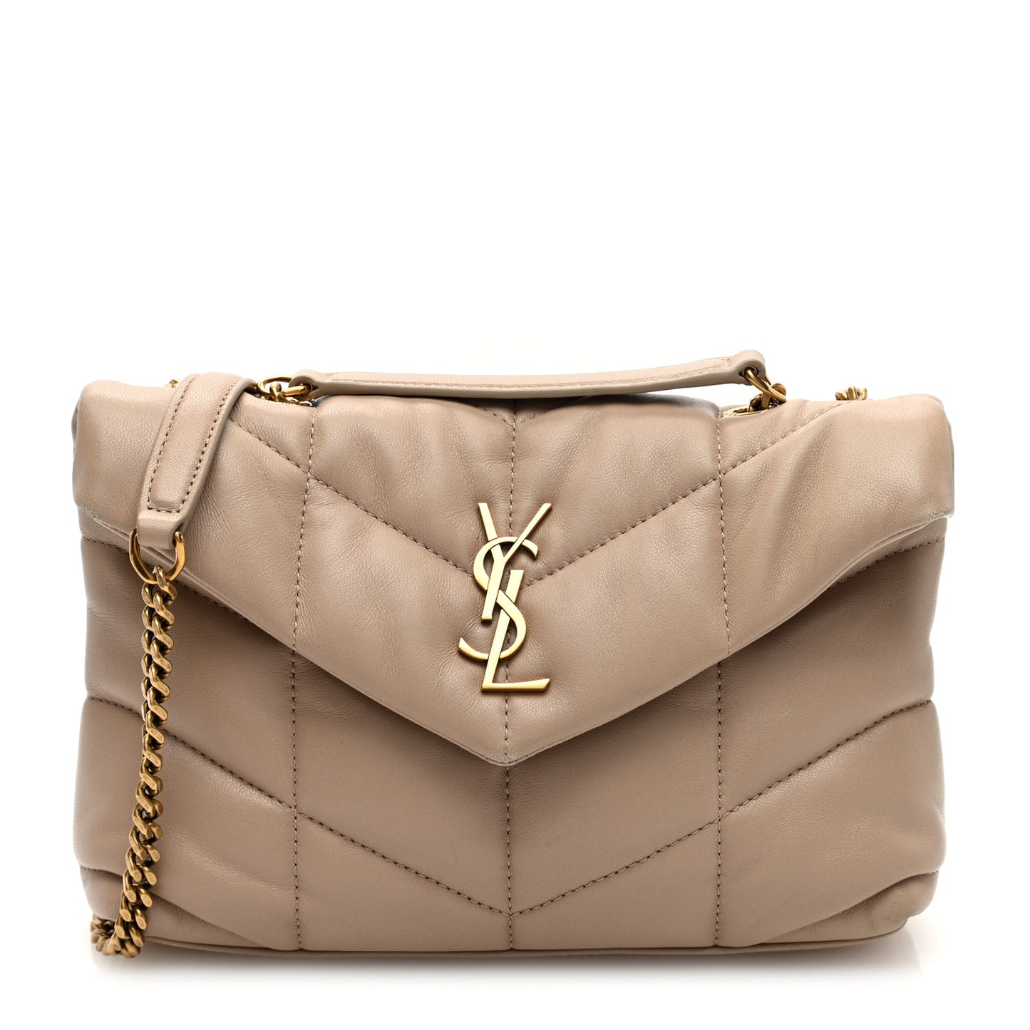 Lambskin Quilted Toy Loulou Puffer Monogram Chain Satchel Dark Beige