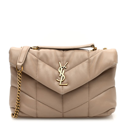 Saint Laurent Lambskin Quilted Toy Loulou Puffer Monogram Chain Satchel Dark Beige 1 of 9