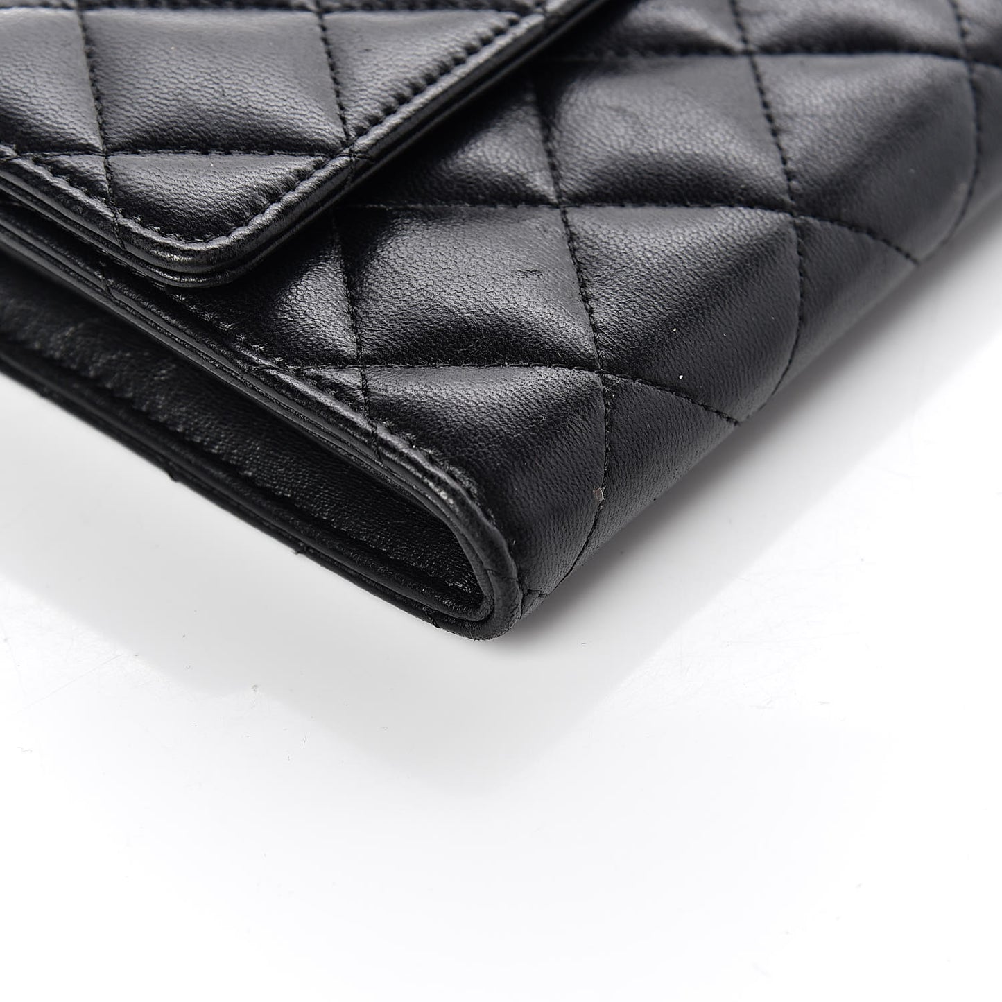 Lambskin Quilted Large Gusset Flap Wallet Black