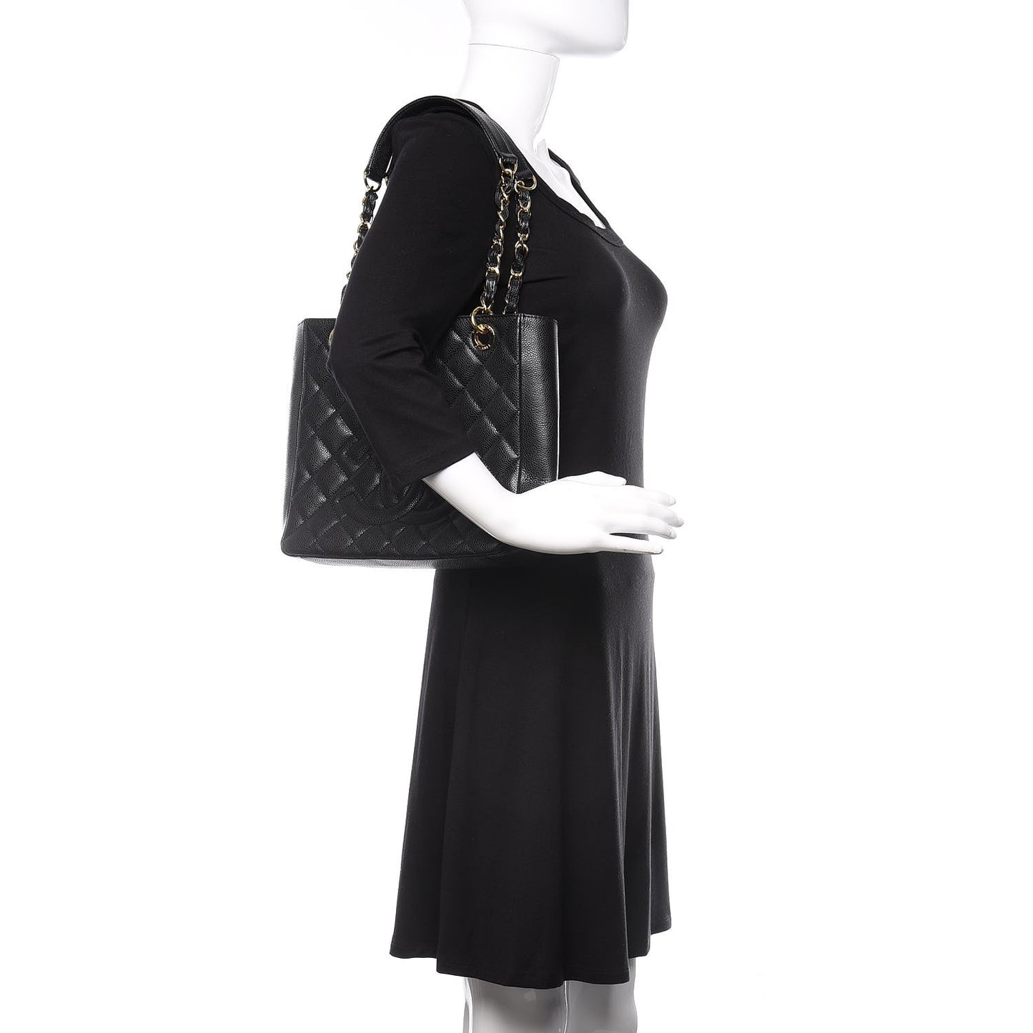 Caviar Quilted Petit Shopping Tote PST Black