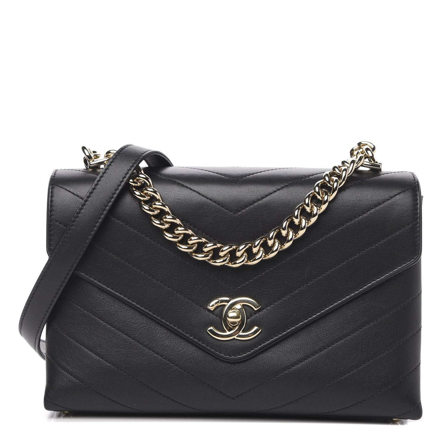 Calfskin Chevron Stitched Small Coco Flap Bag Black