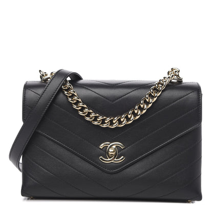 Chanel Calfskin Chevron Stitched Small Coco Flap Bag Black 1 of 12