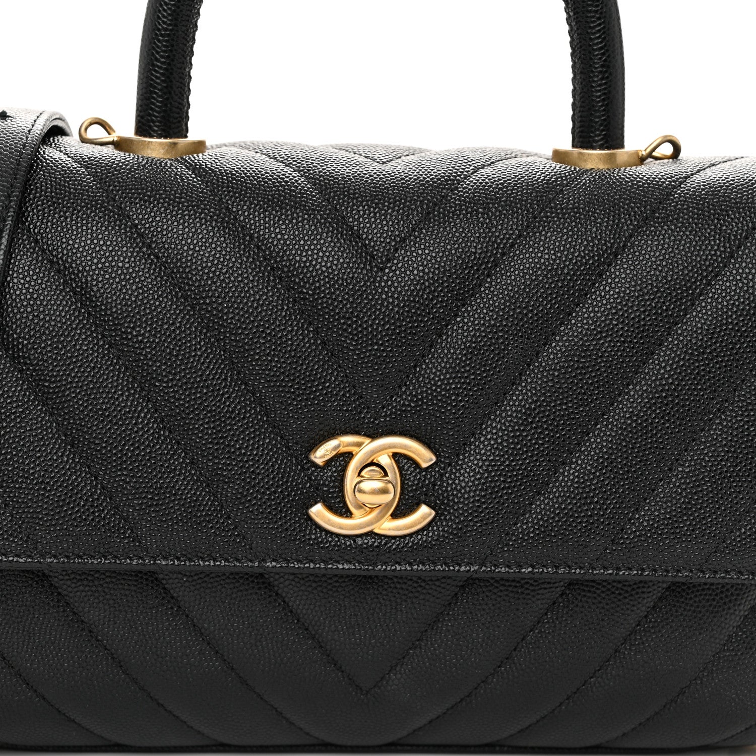 Chanel Caviar Chevron Quilted Mini Coco Handle Flap Black 8 of 12