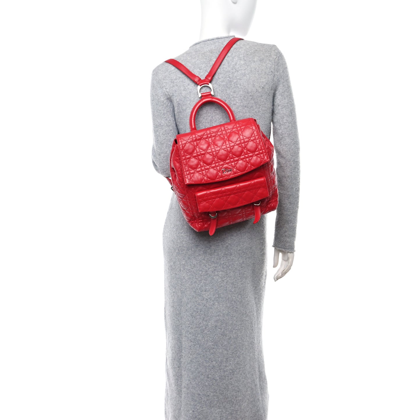 CHRISTIAN DIOR Lambskin Cannage Large Stardust Backpack Red